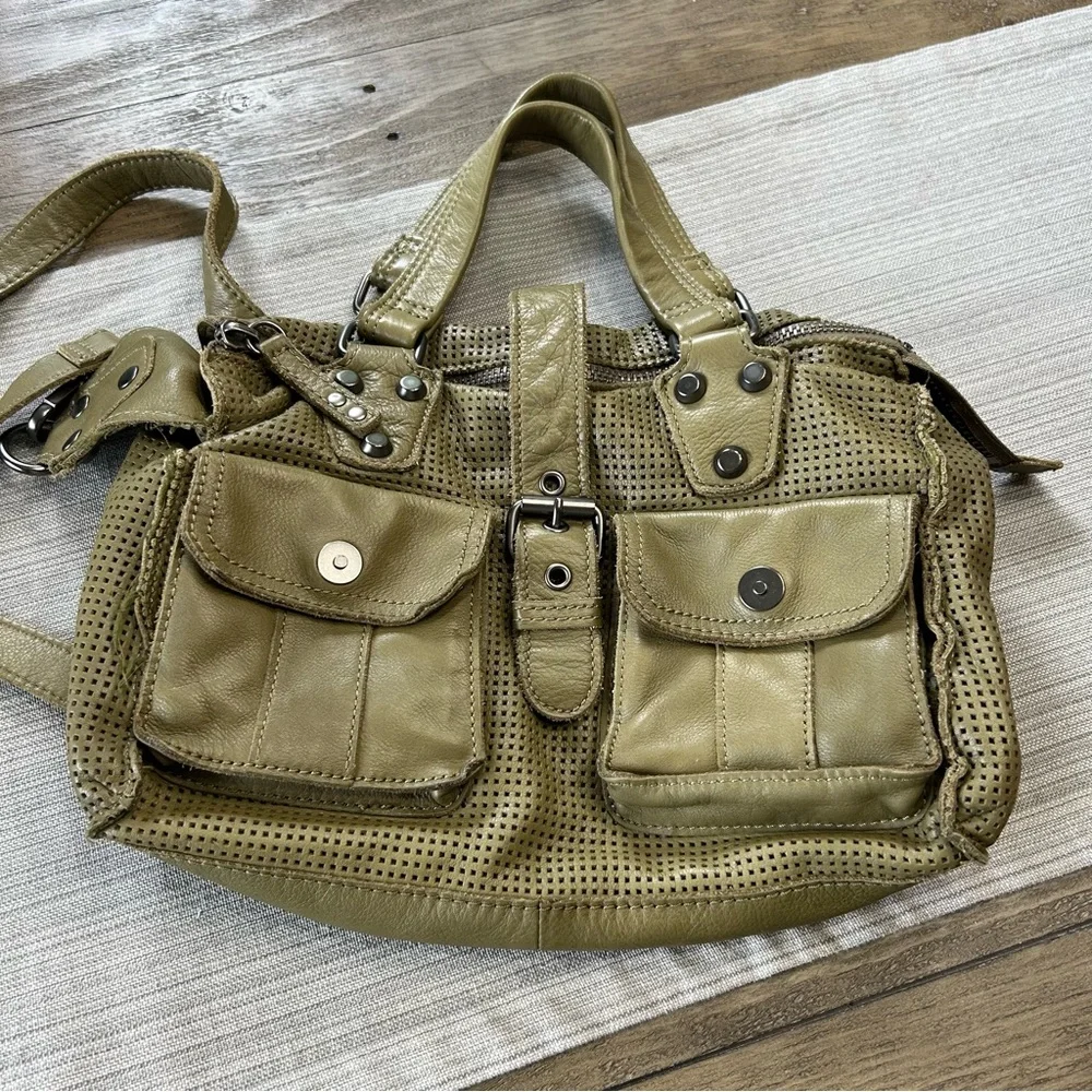Linea Pelle Soft Leather Olive Green Messenger Bag